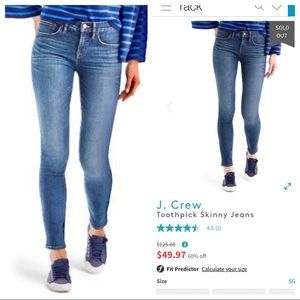 Jcrew size 26 8” toothpick JEANS 👖 size 2